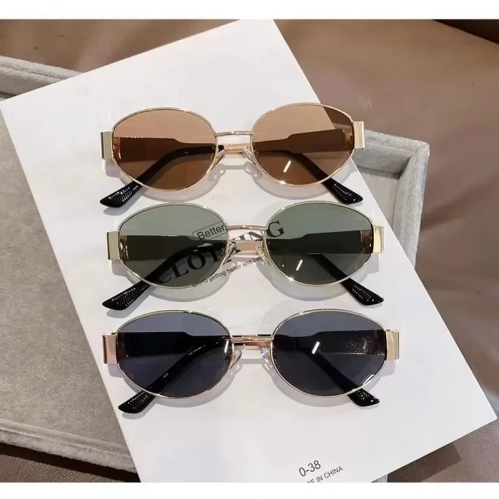 Luxury metal brand men's and women's sunglasses, unisex designer fashion sunglasses, oval shaped unisex fashion glasses