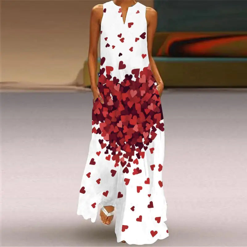 V-Neck Sleeveless Pocket Dress with Digital Print