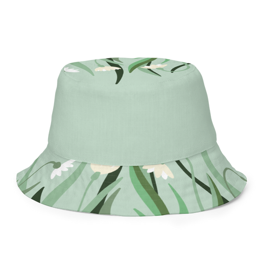 Green Flower All-Over Print Reversible Bucket Hat