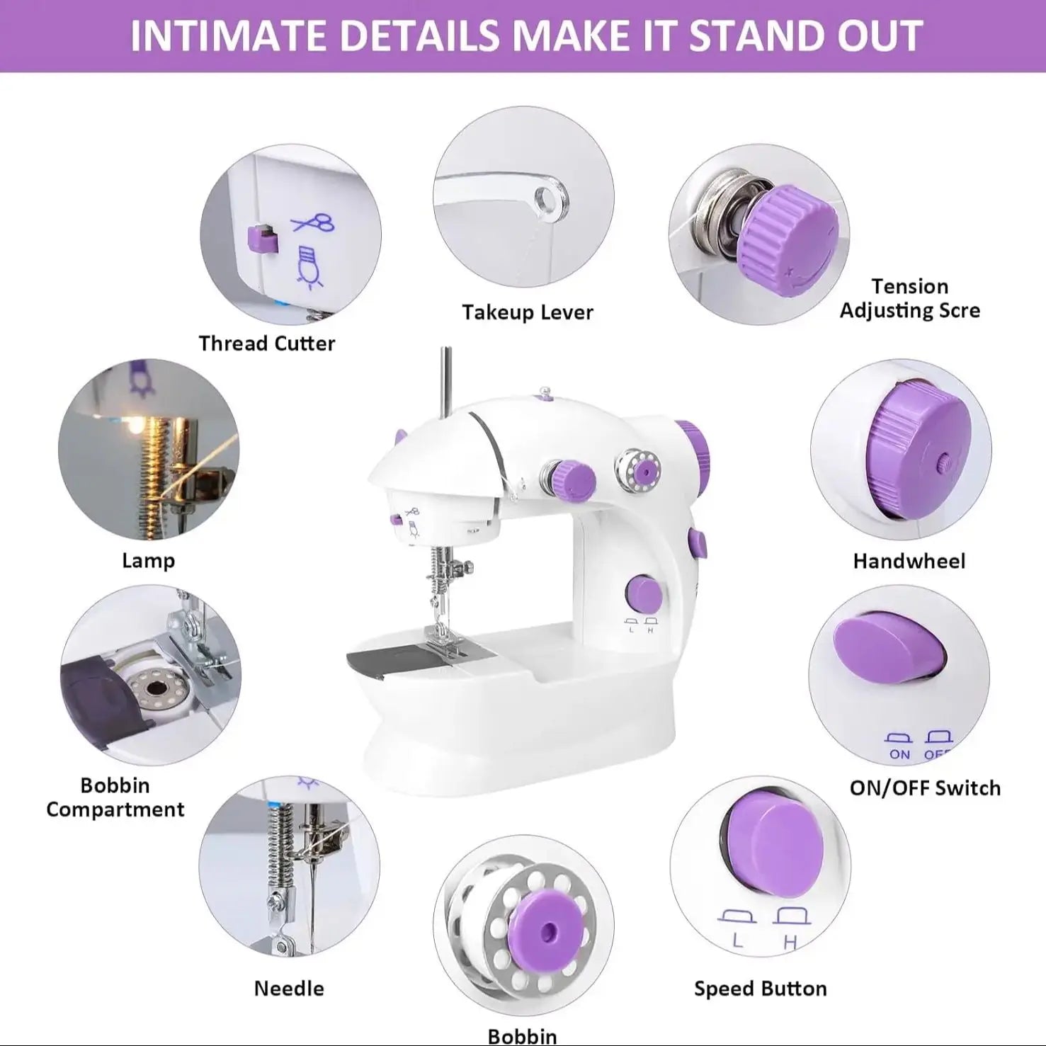 Household Sewing Machine Portable Electric Sewing Machines with Light and Speed Control for Beginner DIY Home Sewing Accessories