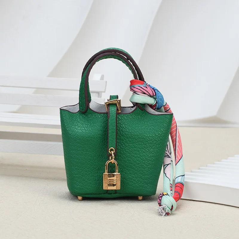Mini Bag Pendant Car Interior Rearview Mirror Decoration High-End Leather Headphone Bag Coin Purse Multifunctional Keychain
