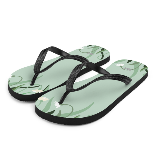 Green Flower Sublimation Flip Flops