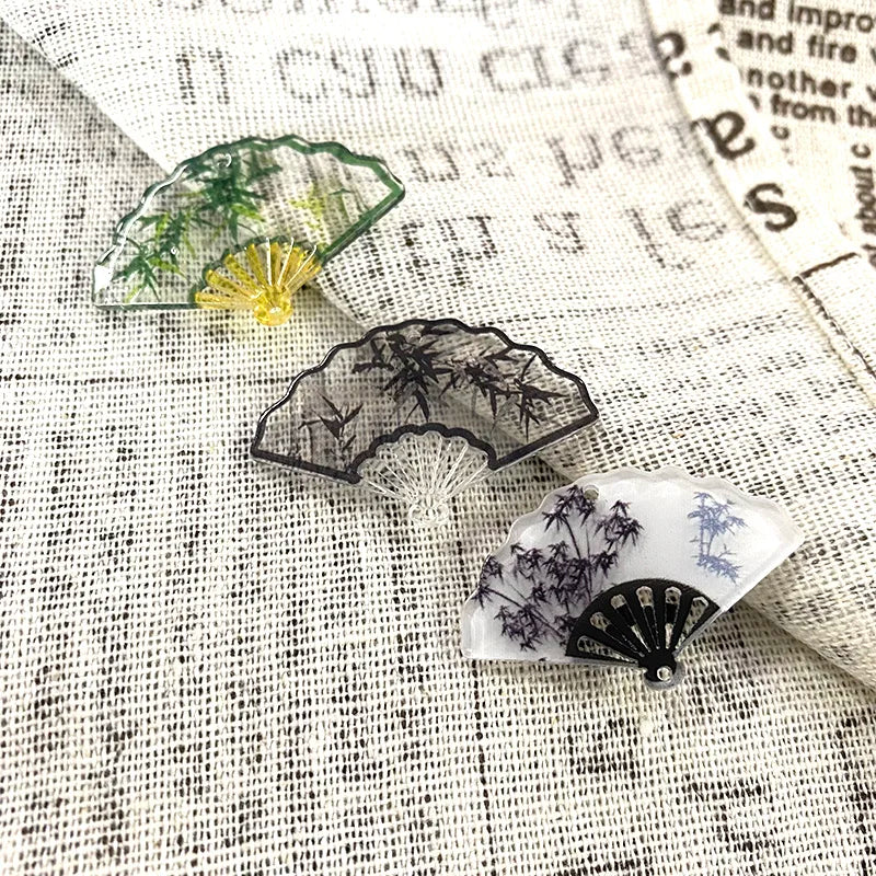 10pcs Chinese Style Transparent Bamboo Fan Charms Acrylic Vintage Pendant For Earring Hairpin Diy Jewelry Make