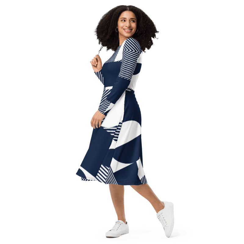 All-Over Print Long Sleeve Midi Dress