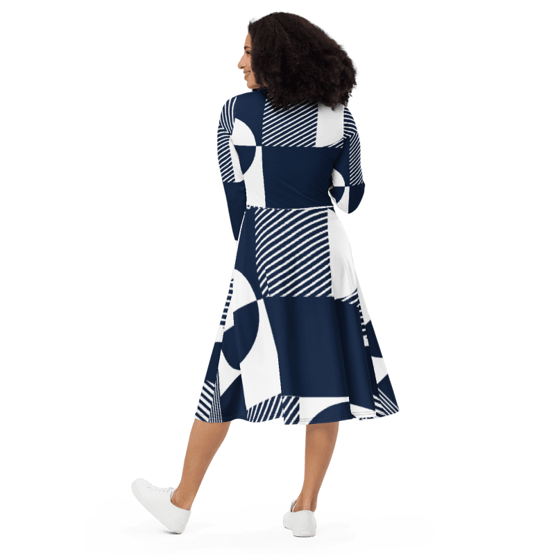 All-Over Print Long Sleeve Midi Dress