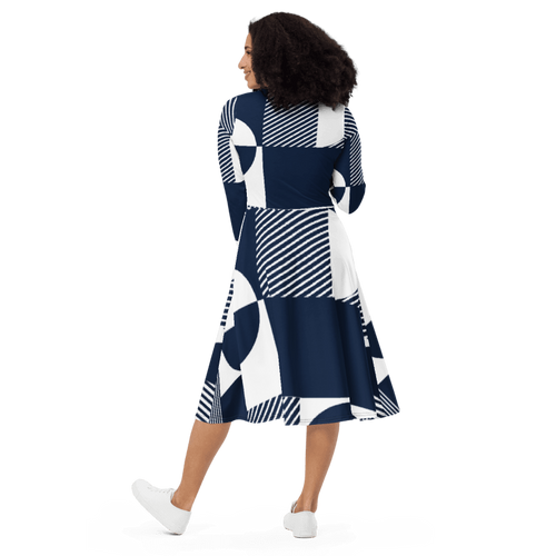 All-Over Print Long Sleeve Midi Dress