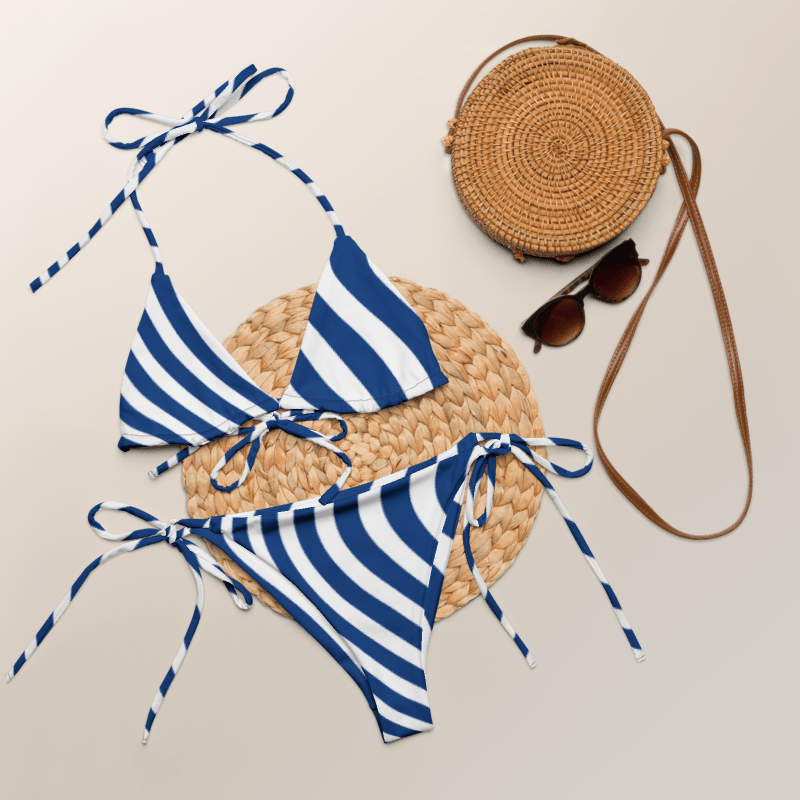 Blue Striped All-Over Print Recycled String Bikini
