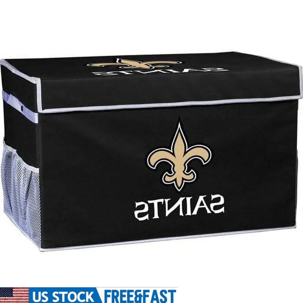 NFL New Orleans Saints Small Collapsible Storage Footlocker Bins Durable Polyester Rectangular Storage Box with Lid Office Kids