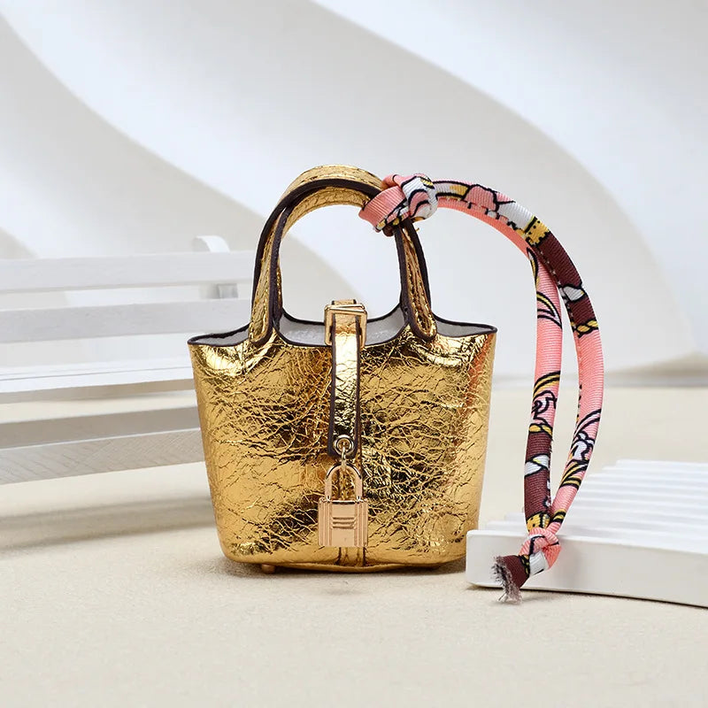 Mini Bag Pendant Car Interior Rearview Mirror Decoration High-End Leather Headphone Bag Coin Purse Multifunctional Keychain
