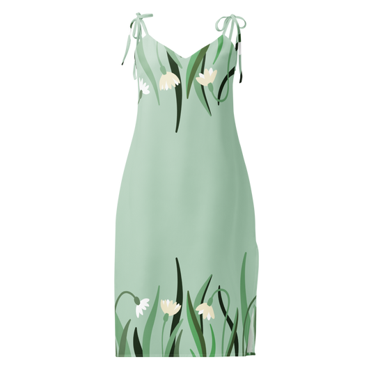 Green Flower All-Over Print Slip Dress