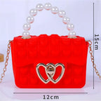 Silicone Love Bubble Jelly Bag, Popper Pressure Relieving Purse, Pop It Handbag With Faux Pearl Handle, Cute Chain Crossbody Bag