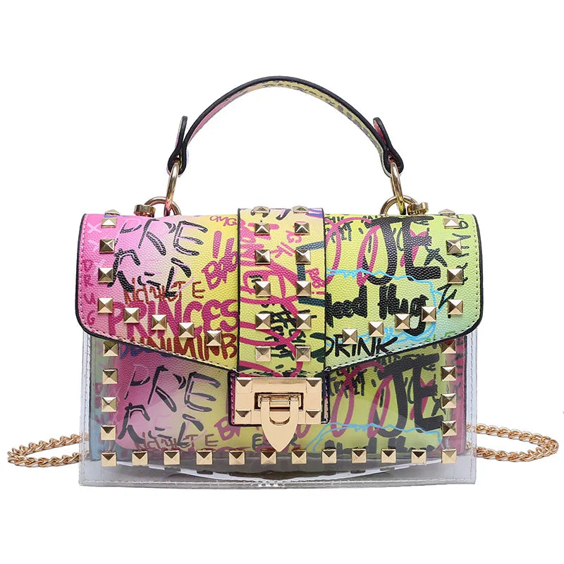 Fashion Shoulder Bag for Ladies High Quality Women Studded Graffiti Crossbody Bags Female Luxury Designer Summer Handbags
