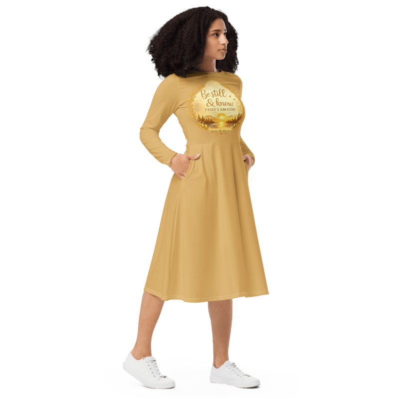 All-Over Print Long Sleeve Midi Dress