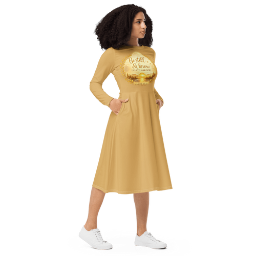 All-Over Print Long Sleeve Midi Dress