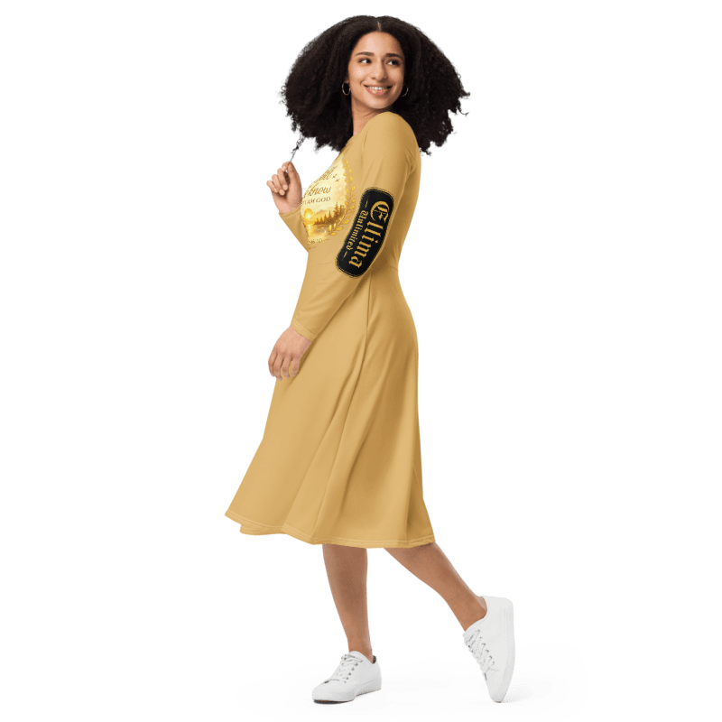 All-Over Print Long Sleeve Midi Dress