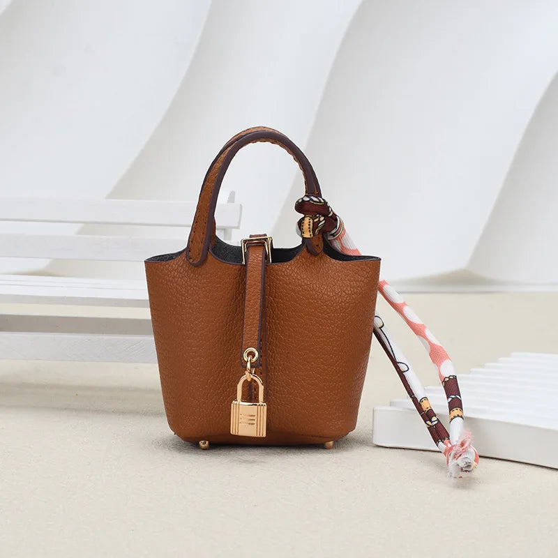 Mini Bag Pendant Car Interior Rearview Mirror Decoration High-End Leather Headphone Bag Coin Purse Multifunctional Keychain