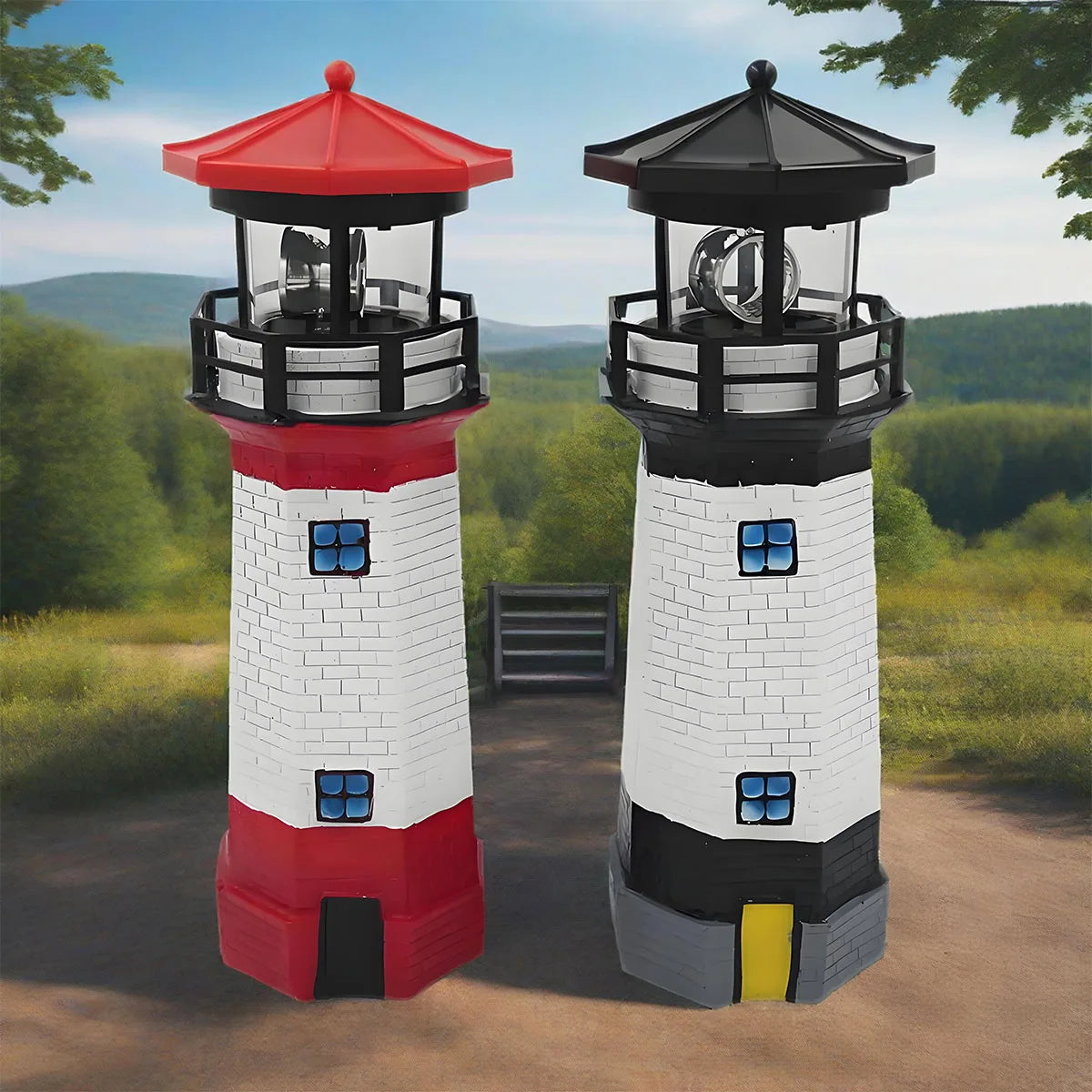 Solar Lighthouse 360 Degree Rotating Light, Waterproof LED Solar Lights, Courtyard Fence, Garden, Statue Lights, Lawn Decoration