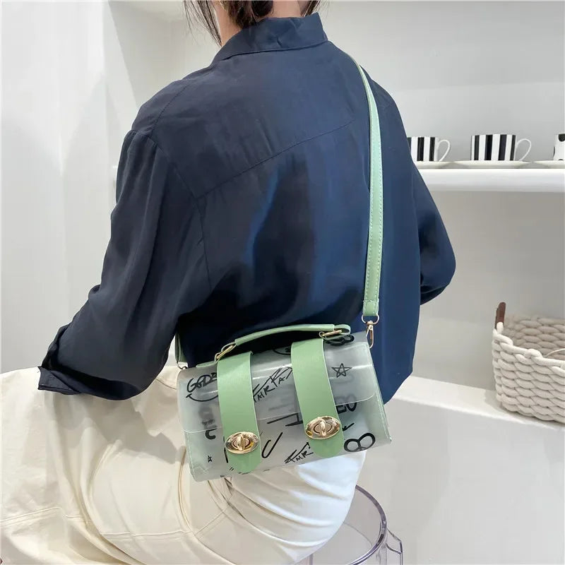 New Women Shoulder Bag PVC Transparent Graffiti Messenger Female Bag Small Designer Handbag Purse Crossbody Bags For Women