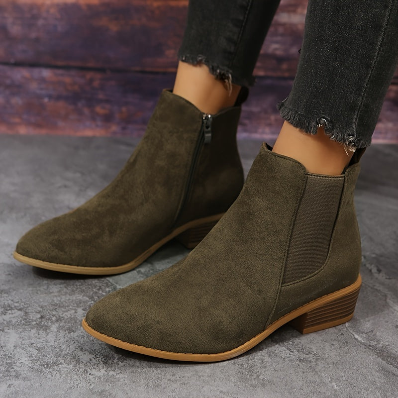 Pointed Toe Ankle Boots with Chunky Heels