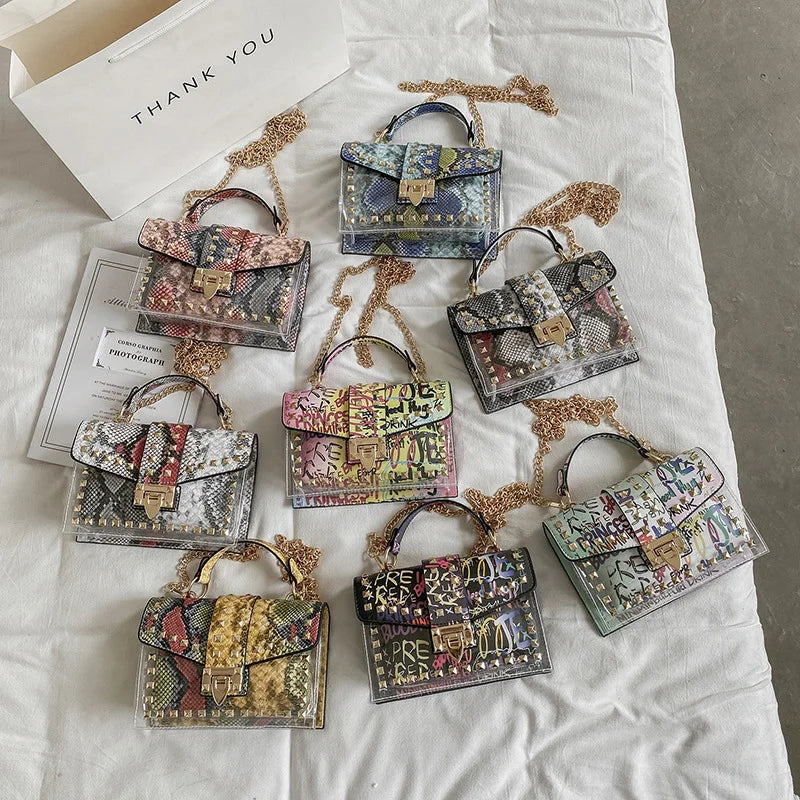 Fashion Shoulder Bag for Ladies High Quality Women Studded Graffiti Crossbody Bags Female Luxury Designer Summer Handbags