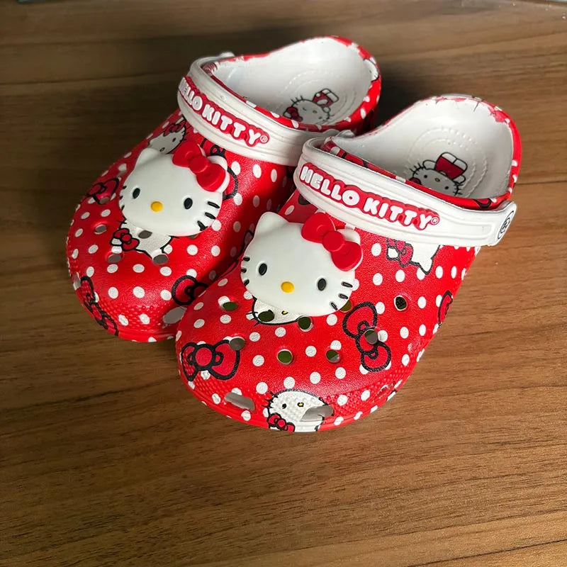 In Stock kawaii Hello Kitty Sanrio Hole Sandals Slippers Sandals Kawaii Eva Anime Home Beach Shoes Summer Slippers For Adult Kid