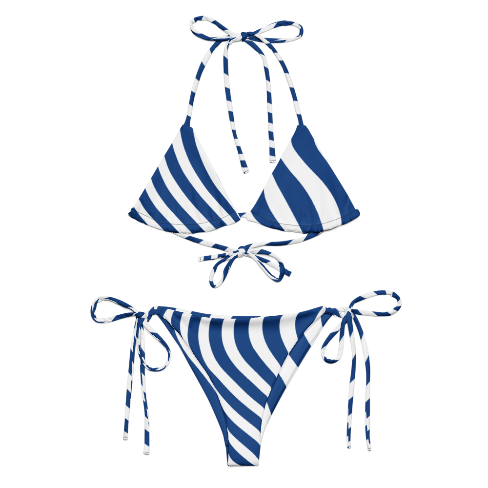 Blue Striped All-Over Print Recycled String Bikini