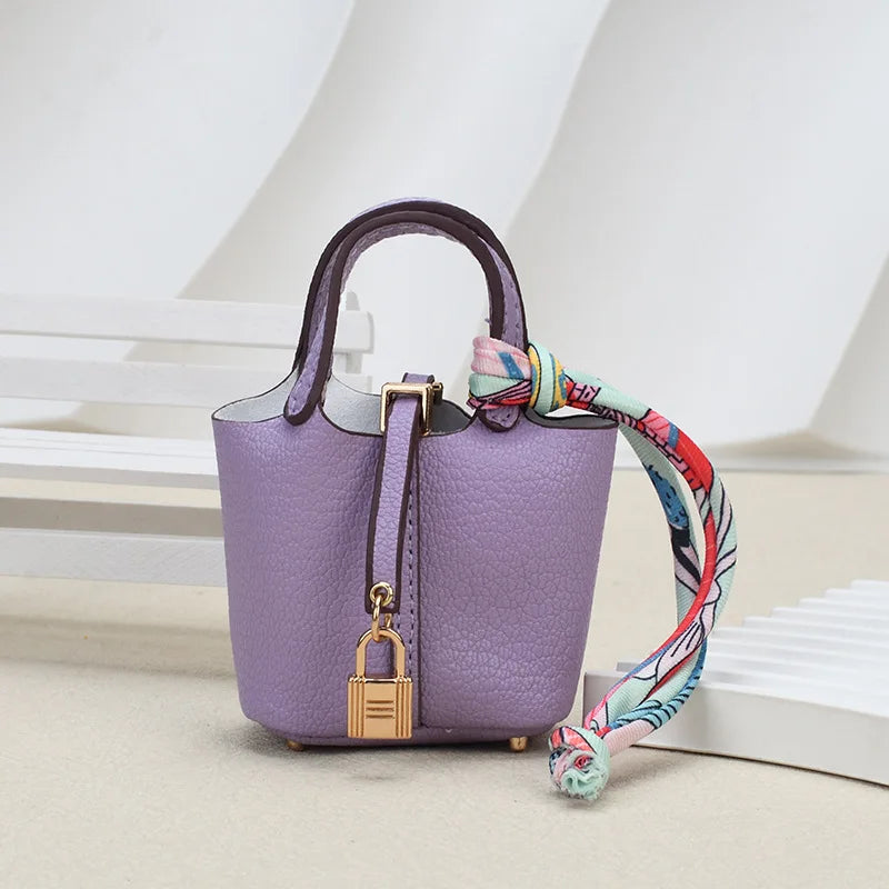 Mini Bag Pendant Car Interior Rearview Mirror Decoration High-End Leather Headphone Bag Coin Purse Multifunctional Keychain