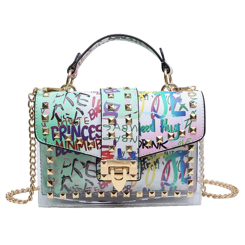 Fashion Shoulder Bag for Ladies High Quality Women Studded Graffiti Crossbody Bags Female Luxury Designer Summer Handbags
