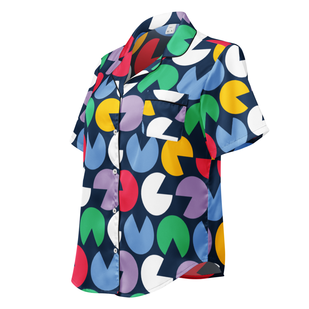 PacMan-Inspired All-Over Print Women's Short Sleeve Pajama Top