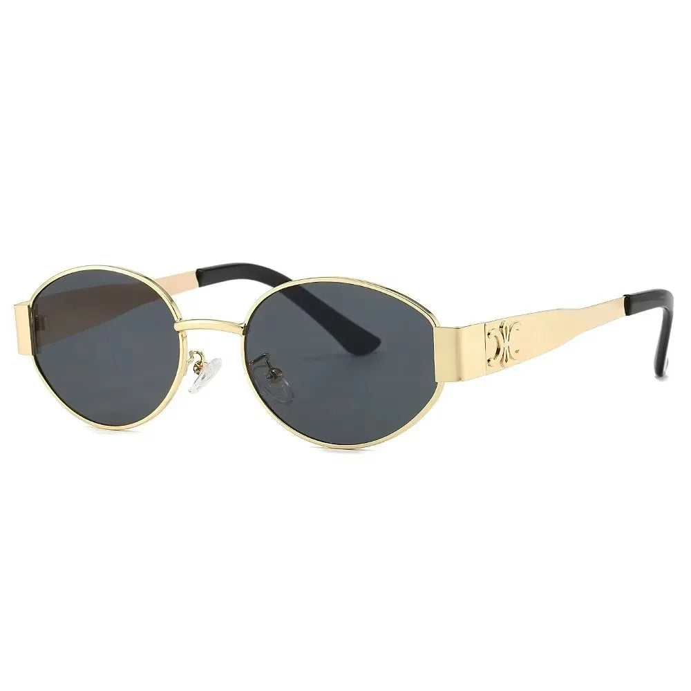 Luxury metal brand men's and women's sunglasses, unisex designer fashion sunglasses, oval shaped unisex fashion glasses