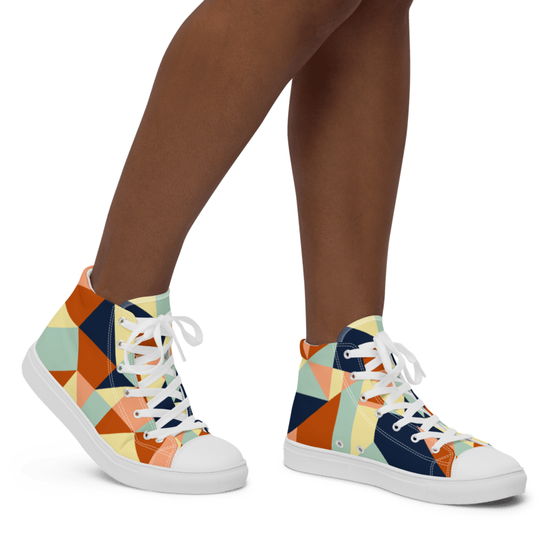 Geometric Color Block Women's High Top Canvas Shoes
