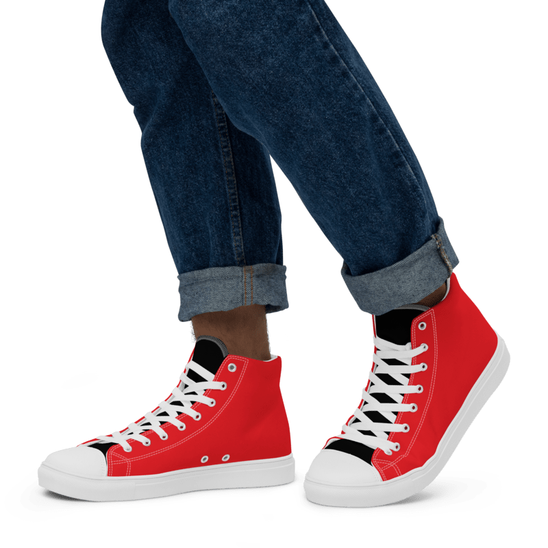 Red and Black Men's High Top Canvas Shoes