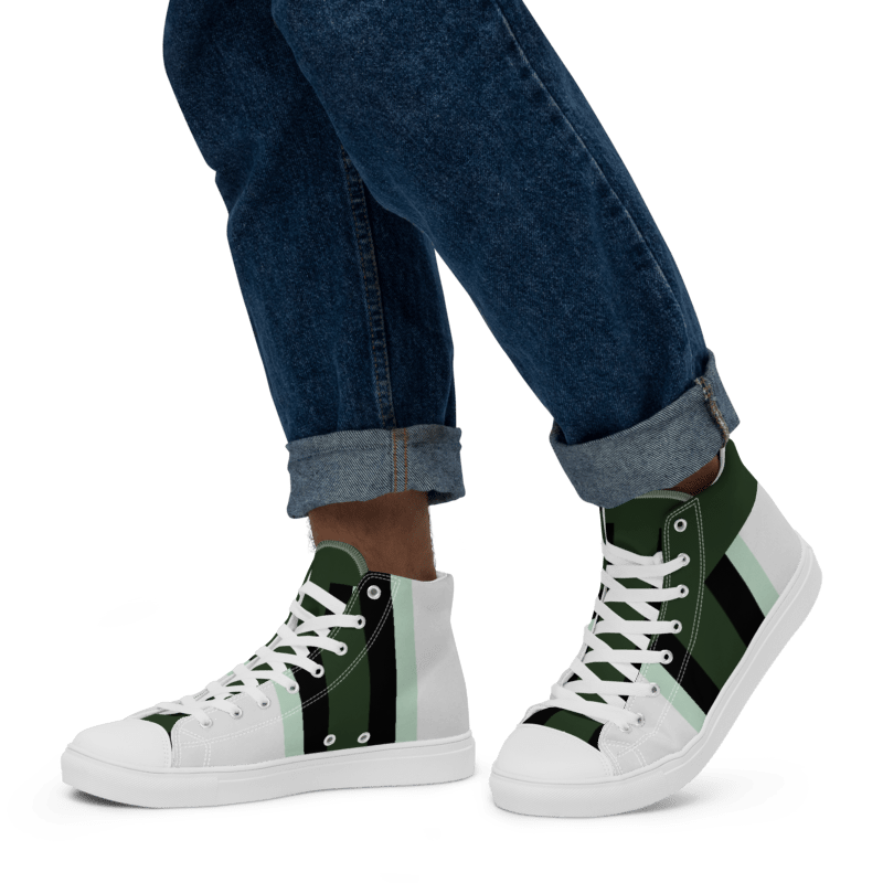 Men's Green Stripe High Top Canvas Shoes