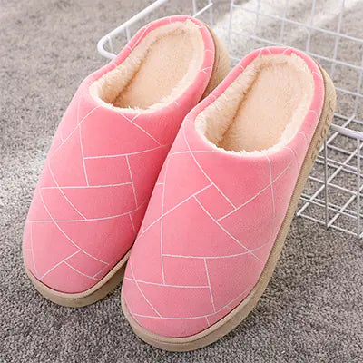 Winter House Slippers with Warm Plush and Geometry Print