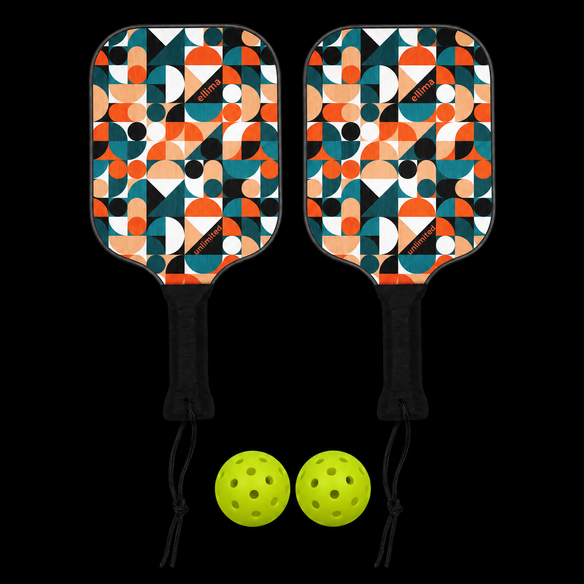 Orange Geometric Pickleball Paddle (Set)