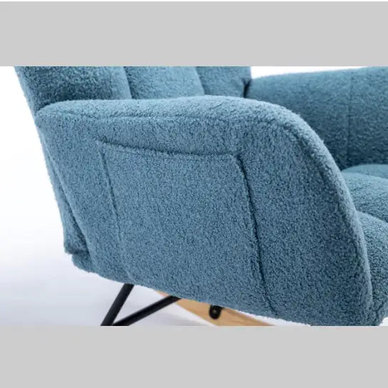 Rocking Chair With Pockets, Soft Teddy Fabric Rocking Chair For Nursery, Comfortable Wingback Golider Rocking Chair