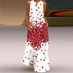 V-Neck Sleeveless Pocket Dress with Digital Print