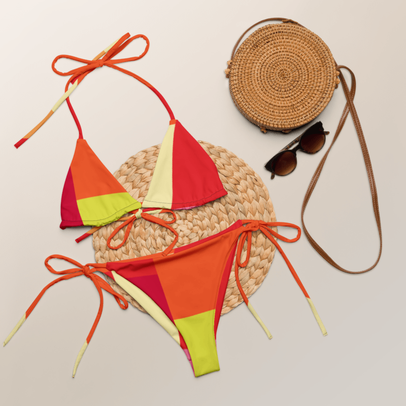 Orange Multi All-Over Print Recycled String Bikini