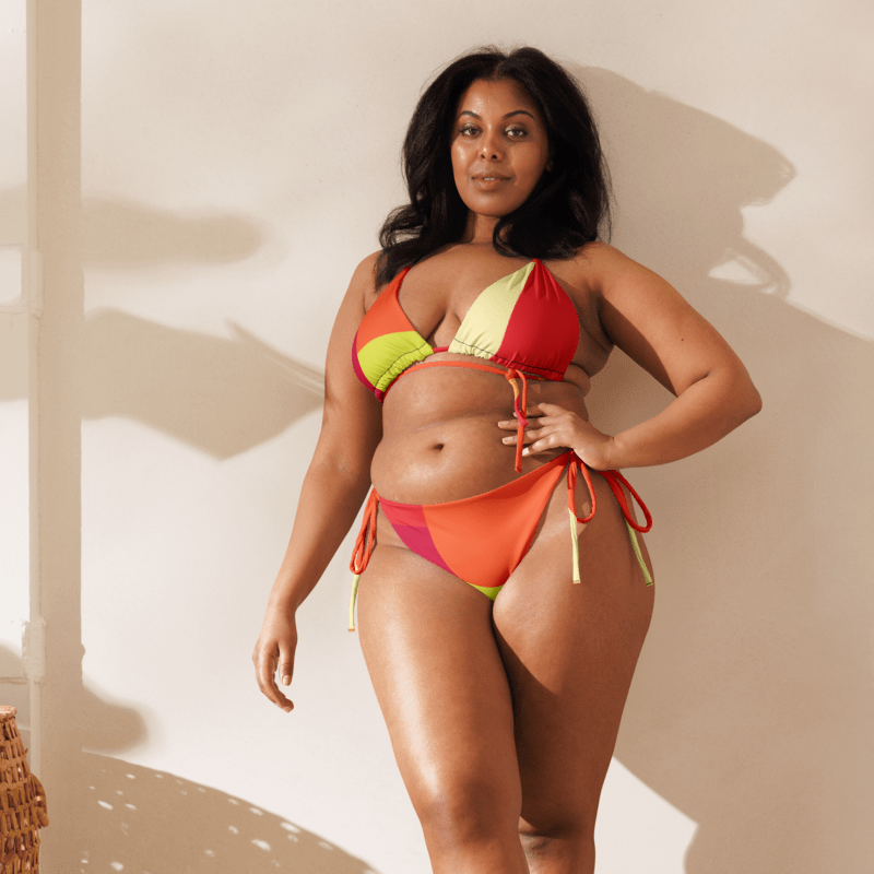 Orange Multi All-Over Print Recycled String Bikini