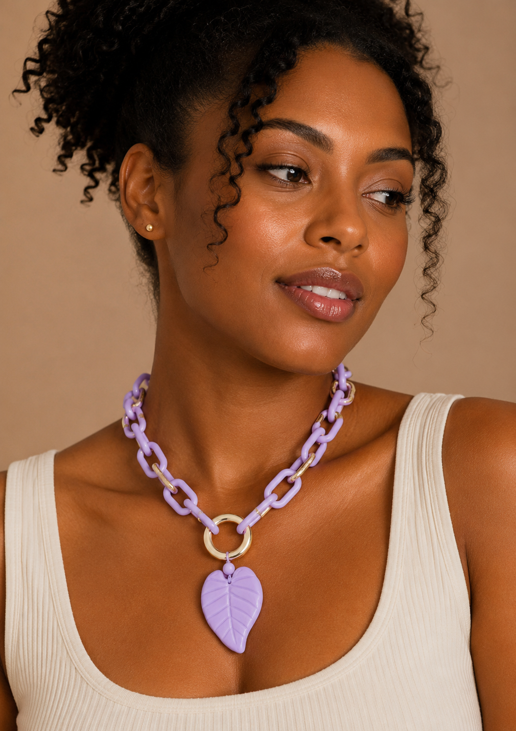 Chunky Color Acrylic Leaf Pendant Necklace