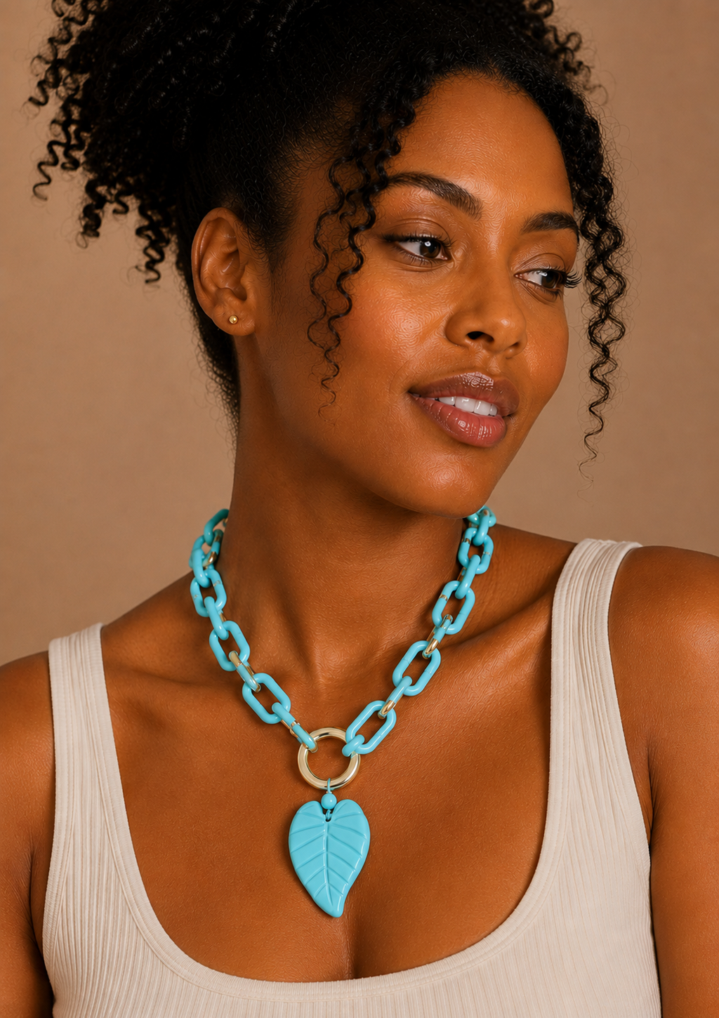 Chunky Color Acrylic Leaf Pendant Necklace