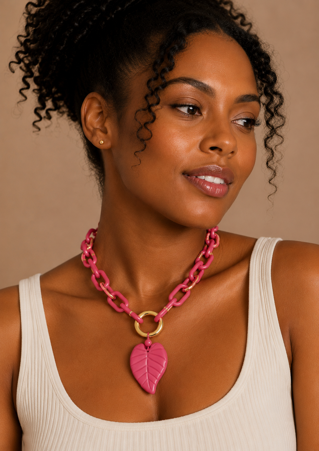 Chunky Color Acrylic Leaf Pendant Necklace