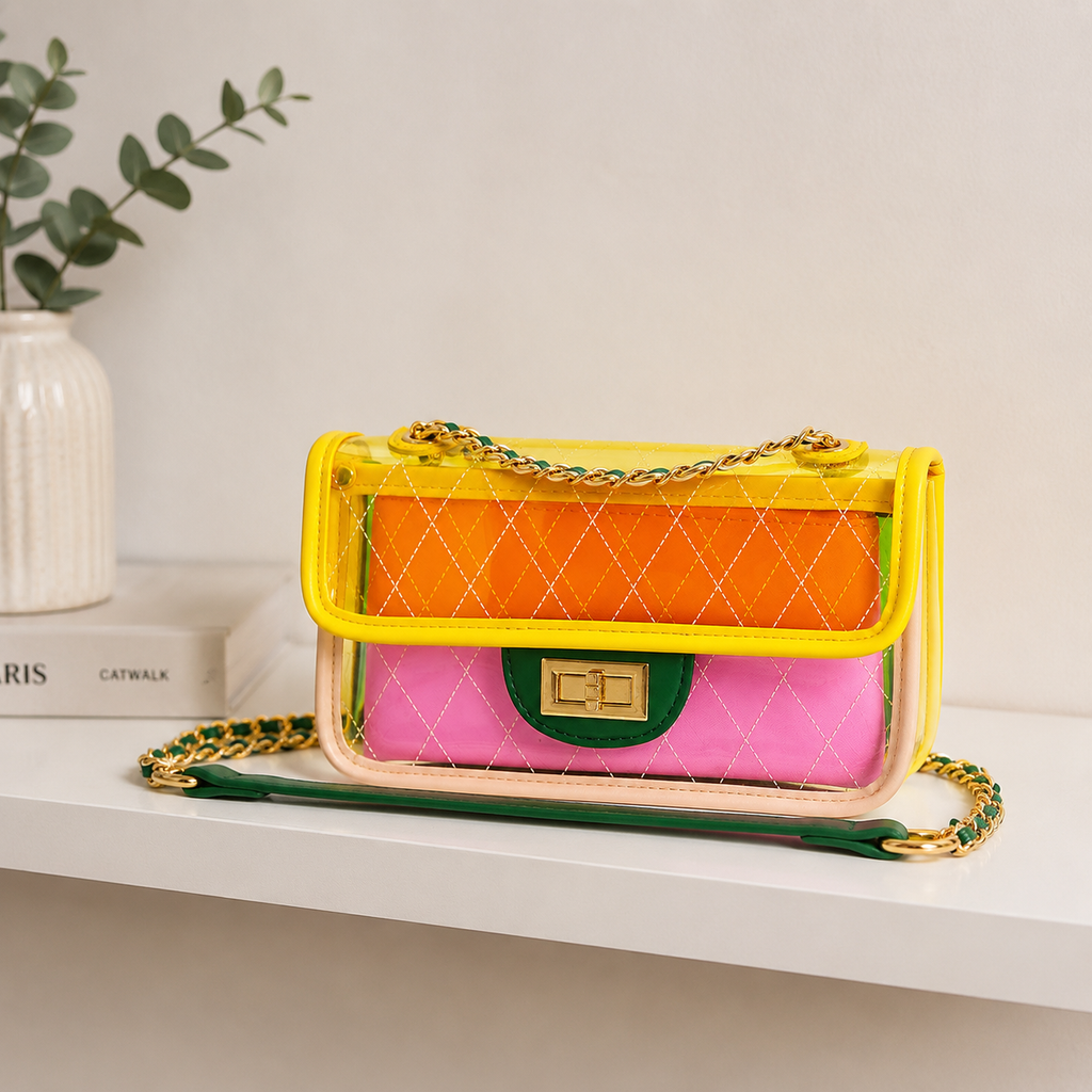 Cross-border transparent bag female new tide INS color mini jelly bag Messenger bag small fragrant wind rhombus chain package