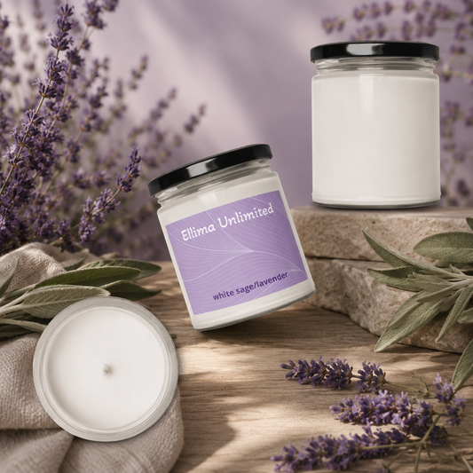 White Sage Lavender Scented Soy Candle, 9oz
