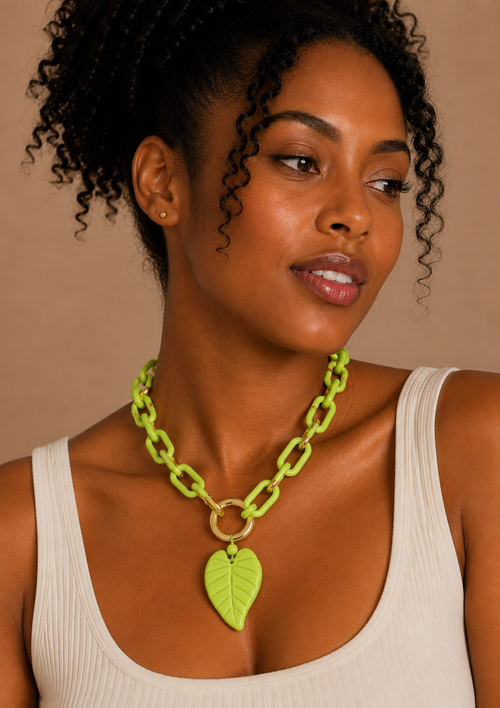 Chunky Color Acrylic Leaf Pendant Necklace