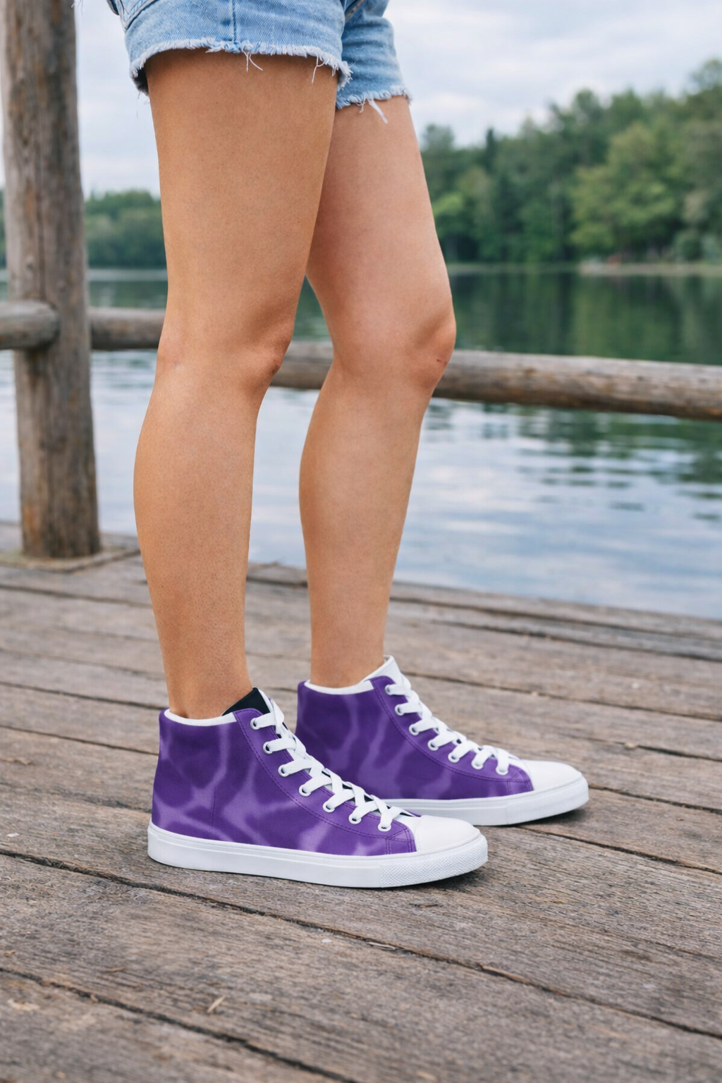 Purple Tie Dye Women's High Top Canvas Shoes