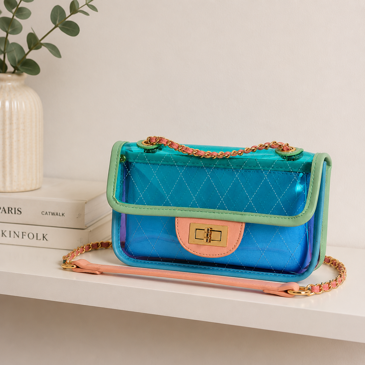 Cross-border transparent bag female new tide INS color mini jelly bag Messenger bag small fragrant wind rhombus chain package