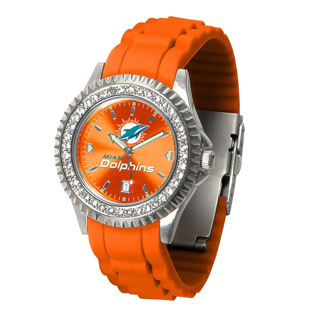 Game Time Miami Dolphins Womens Watch - NFL Sparkle Series Officially Licensed - Team Color-Coordinated Silicone Band
