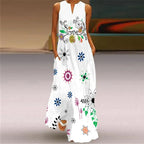 V-Neck Sleeveless Pocket Dress with Digital Print
