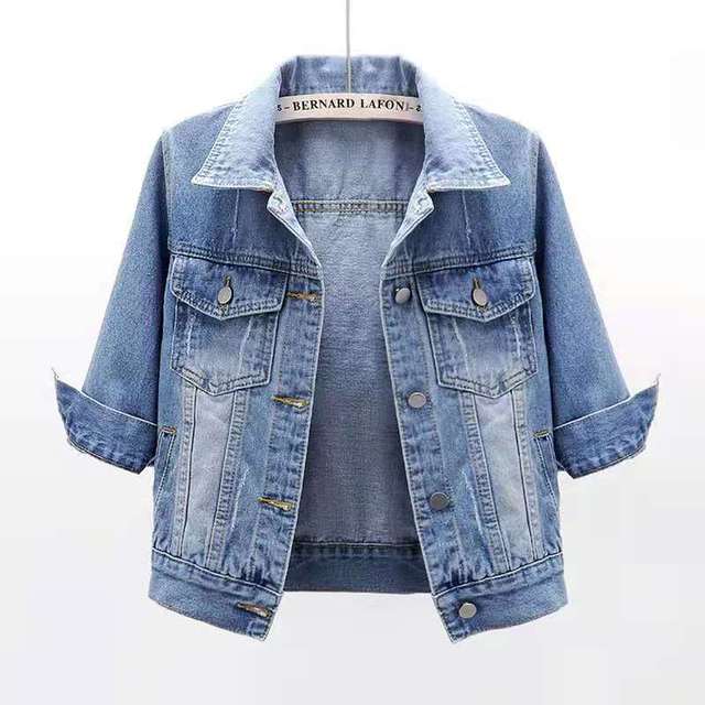 Denim Jackets Women Tops Solid Color Short Jean Coat Slim Vintage Casaco Feminino Three-Quarter Sleeve Casual Jaqueta Feminina